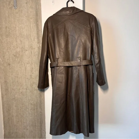 Vintage Olympic Long Leather Coat, Removable Faux Fur Liner - Picture 2 of 16